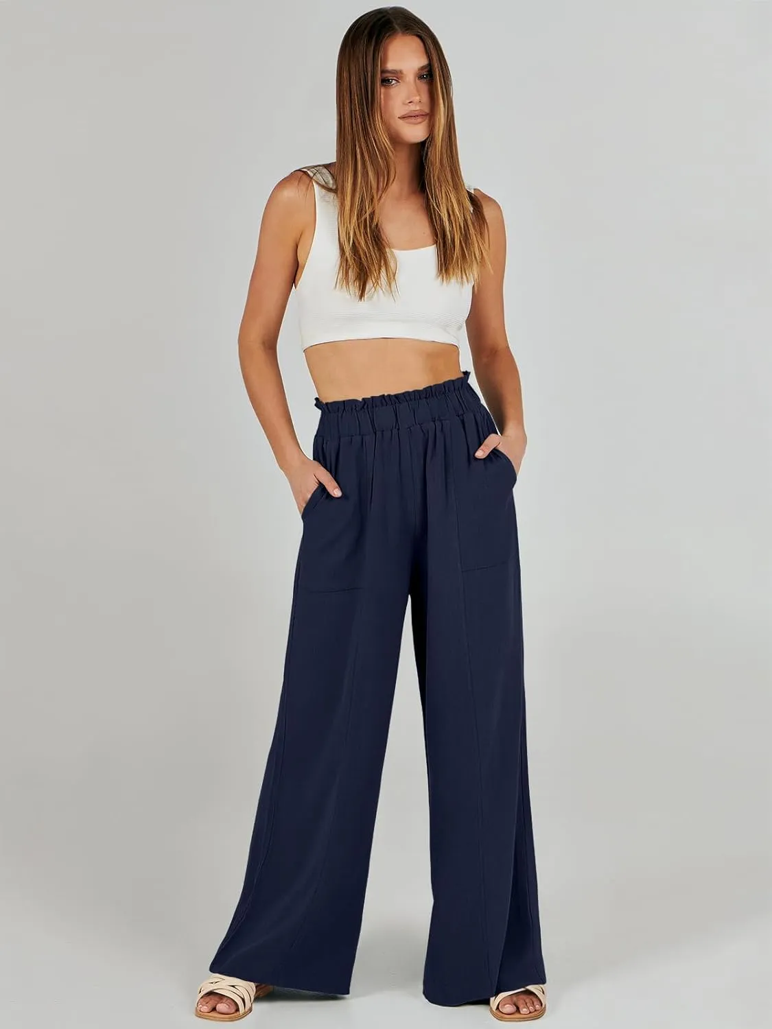 ANRABESS Womens Linen Pants 2025 Summer Casual Loose Wide Leg Palazzo Pants High Waist Flowy Beach Trousers Work Outfits