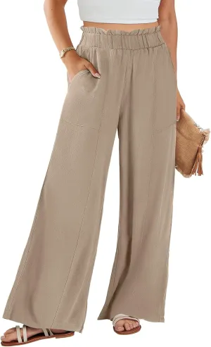 ANRABESS Womens Linen Pants 2025 Summer Casual Loose Wide Leg Palazzo Pants High Waist Flowy Beach Trousers Work Outfits