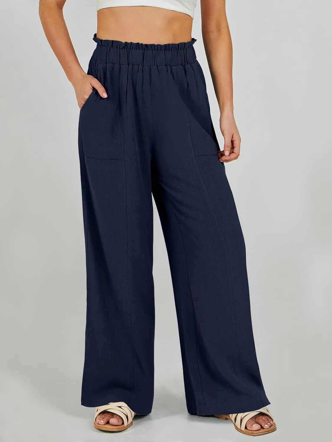 ANRABESS Womens Linen Pants 2025 Summer Casual Loose Wide Leg Palazzo Pants High Waist Flowy Beach Trousers Work Outfits