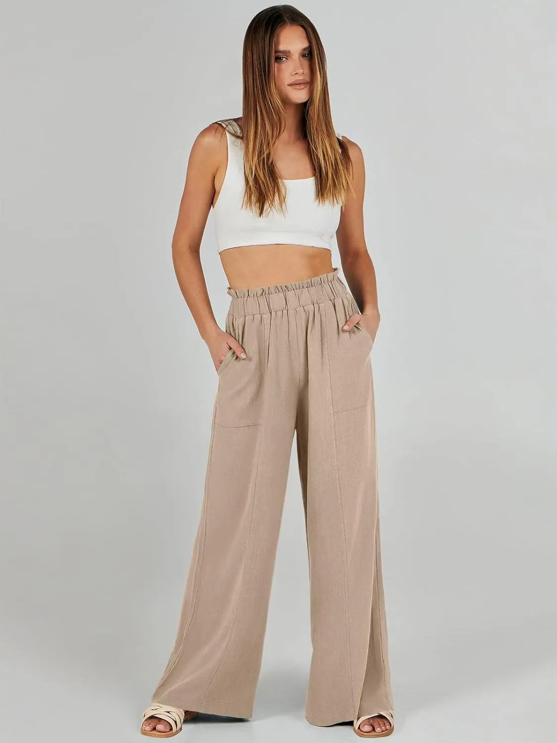 ANRABESS Womens Linen Pants 2025 Summer Casual Loose Wide Leg Palazzo Pants High Waist Flowy Beach Trousers Work Outfits