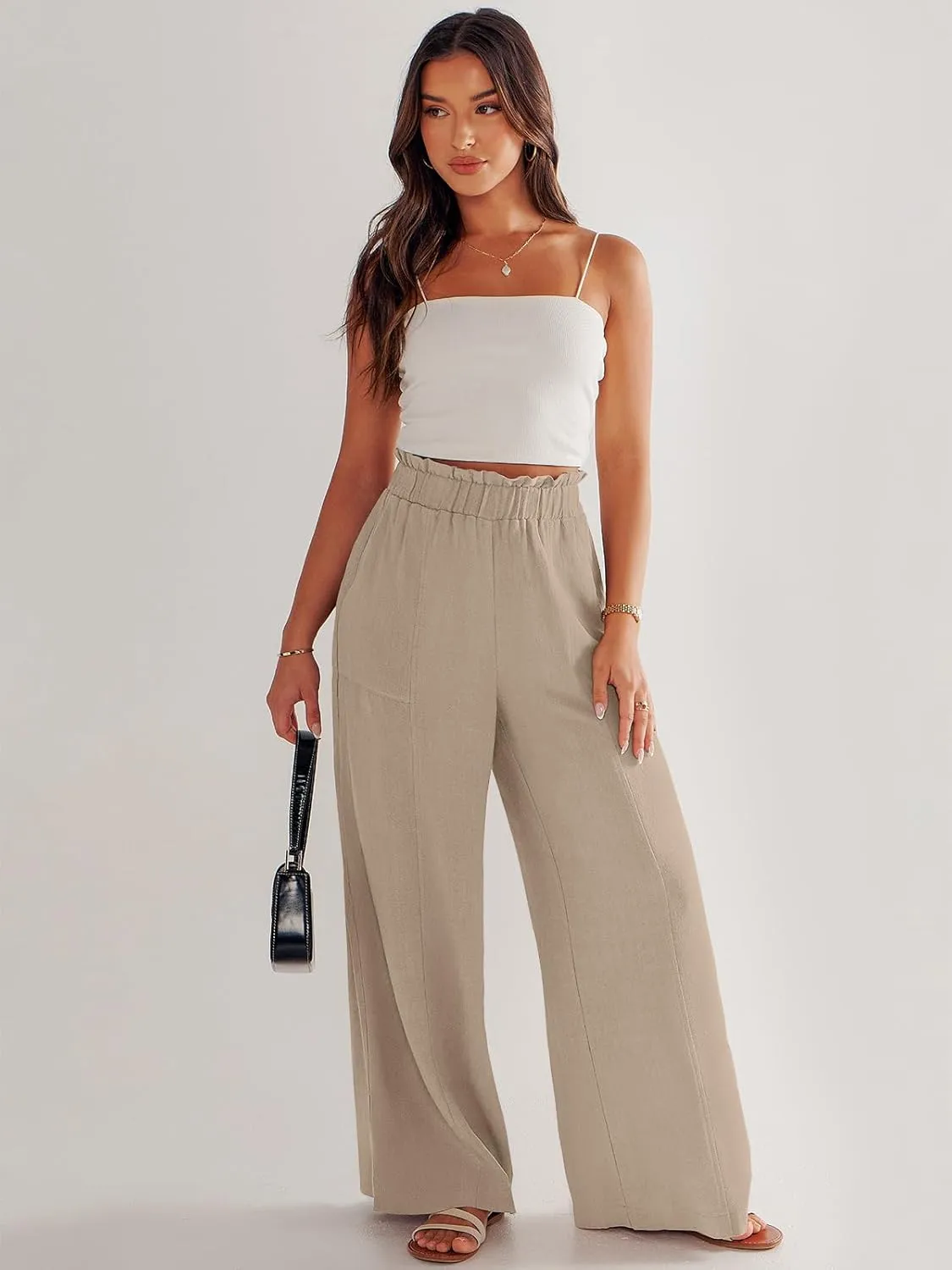 ANRABESS Womens Linen Pants 2025 Summer Casual Loose Wide Leg Palazzo Pants High Waist Flowy Beach Trousers Work Outfits
