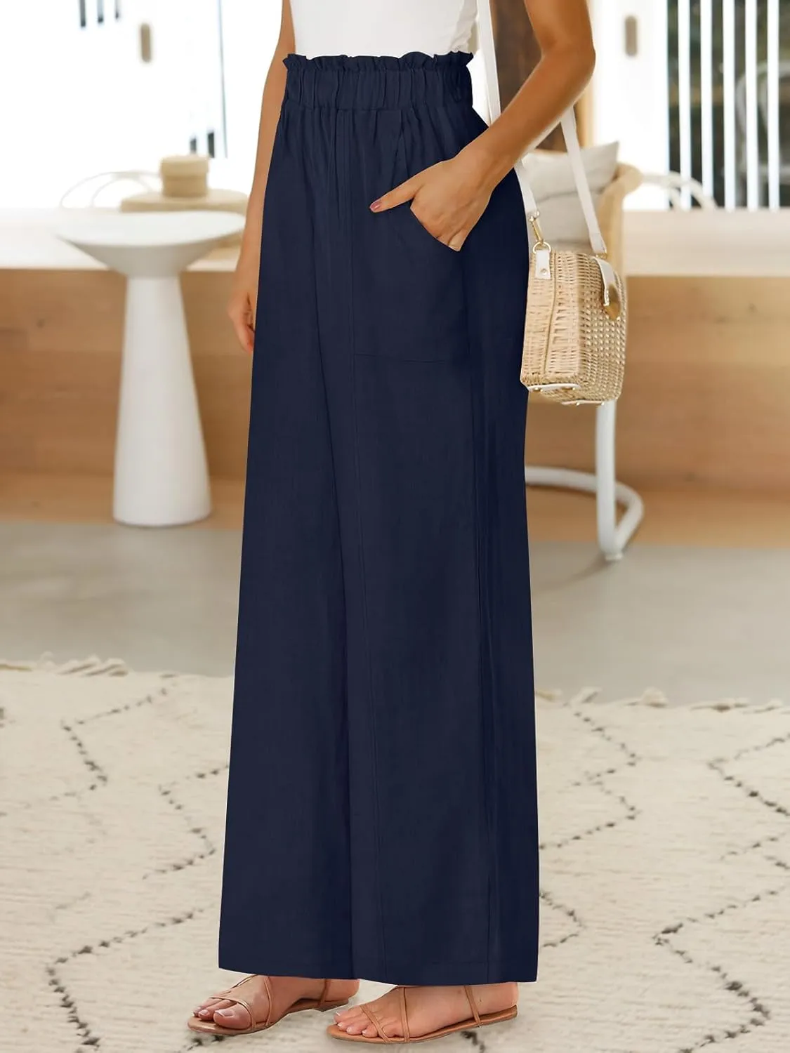 ANRABESS Womens Linen Pants 2025 Summer Casual Loose Wide Leg Palazzo Pants High Waist Flowy Beach Trousers Work Outfits