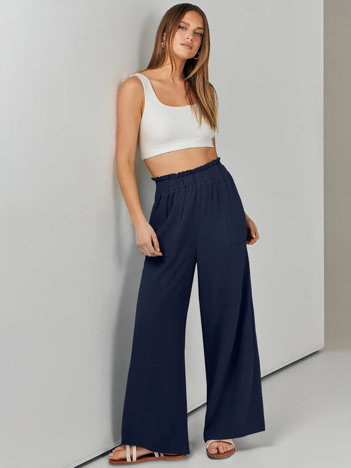 ANRABESS Womens Linen Pants 2025 Summer Casual Loose Wide Leg Palazzo Pants High Waist Flowy Beach Trousers Work Outfits