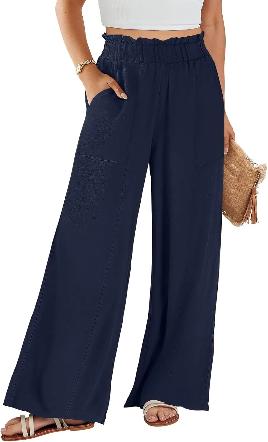 ANRABESS Womens Linen Pants 2025 Summer Casual Loose Wide Leg Palazzo Pants High Waist Flowy Beach Trousers Work Outfits