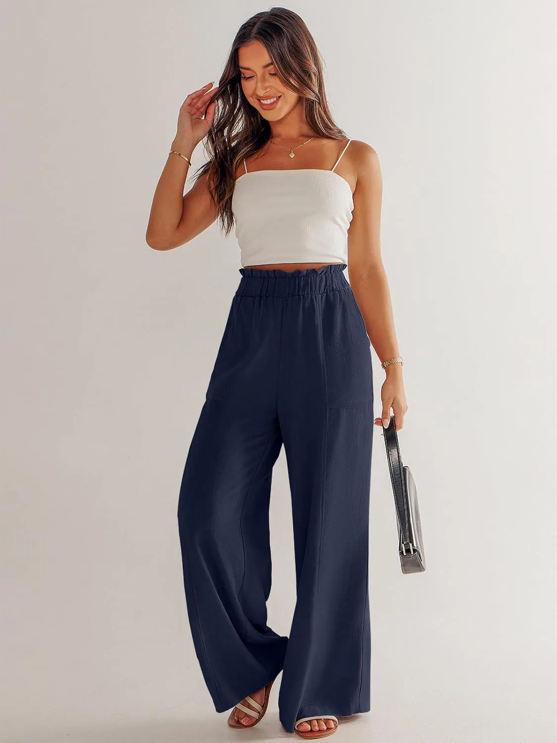 ANRABESS Womens Linen Pants 2025 Summer Casual Loose Wide Leg Palazzo Pants High Waist Flowy Beach Trousers Work Outfits