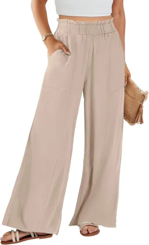 ANRABESS Womens Linen Pants 2025 Summer Casual Loose Wide Leg Palazzo Pants High Waist Flowy Beach Trousers Work Outfits