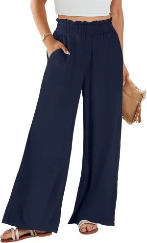 ANRABESS Womens Linen Pants 2025 Summer Casual Loose Wide Leg Palazzo Pants High Waist Flowy Beach Trousers Work Outfits