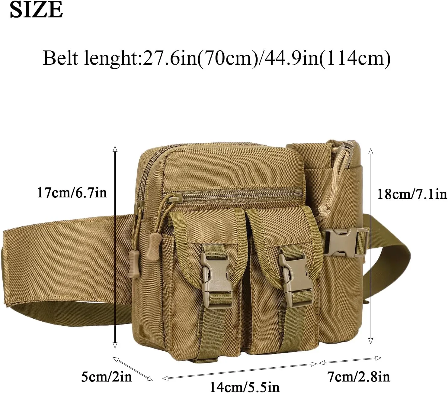 ArcEnCiel Tactical Fanny Pack Waist Bag Hip Belt Outdoor Fishing Bumbag with Water Bottle Pocket Holder