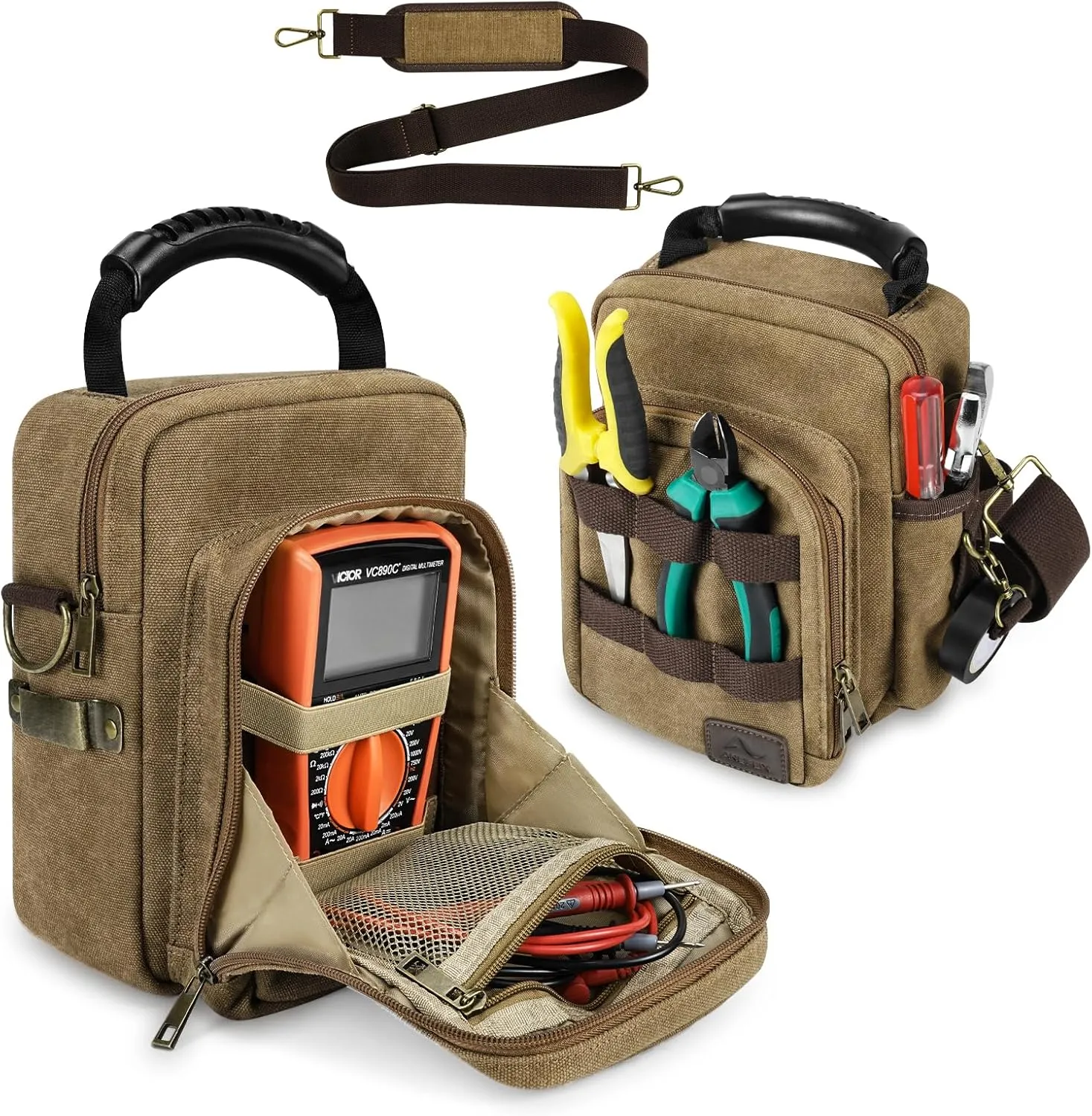 ARCFOX Edc Pocket Organizer with Shoulder Strap, Utility Edc, Electrician Tool Pouch for Fluke 117/116/115/114 Digital Multimeter, Molle Pouch with Zipper Pockets(Bag Only)