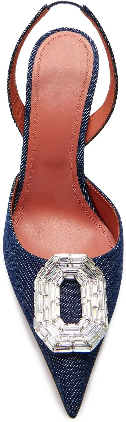 Arqa Women's Satin Slingback Pumps Pointed Toe Crystal-Embellished High Heels Dressy Stilettos Wedding Heeled Sandals