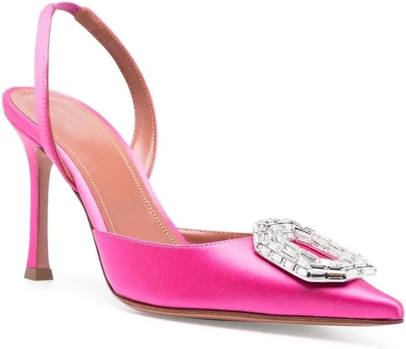 Arqa Women's Satin Slingback Pumps Pointed Toe Crystal-Embellished High Heels Dressy Stilettos Wedding Heeled Sandals