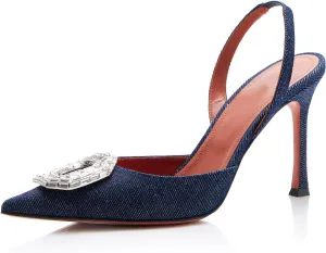 Arqa Women's Satin Slingback Pumps Pointed Toe Crystal-Embellished High Heels Dressy Stilettos Wedding Heeled Sandals
