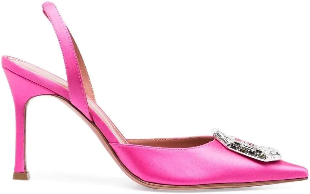 Arqa Women's Satin Slingback Pumps Pointed Toe Crystal-Embellished High Heels Dressy Stilettos Wedding Heeled Sandals