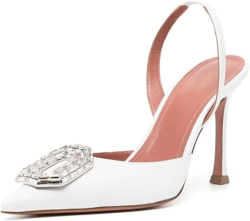 Arqa Women's Satin Slingback Pumps Pointed Toe Crystal-Embellished High Heels Dressy Stilettos Wedding Heeled Sandals
