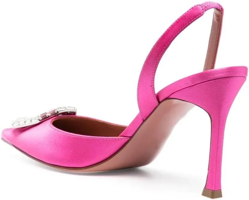 Arqa Women's Satin Slingback Pumps Pointed Toe Crystal-Embellished High Heels Dressy Stilettos Wedding Heeled Sandals