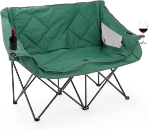 ARROWHEAD OUTDOOR Portable Folding Double Duo Camping Chair Loveseat w/ 2 Cup & Wine Glass Holder, Heavy-Duty Carrying Bag, Padded Seats & Armrests, Supports up to 500lbs, USA-Based Support