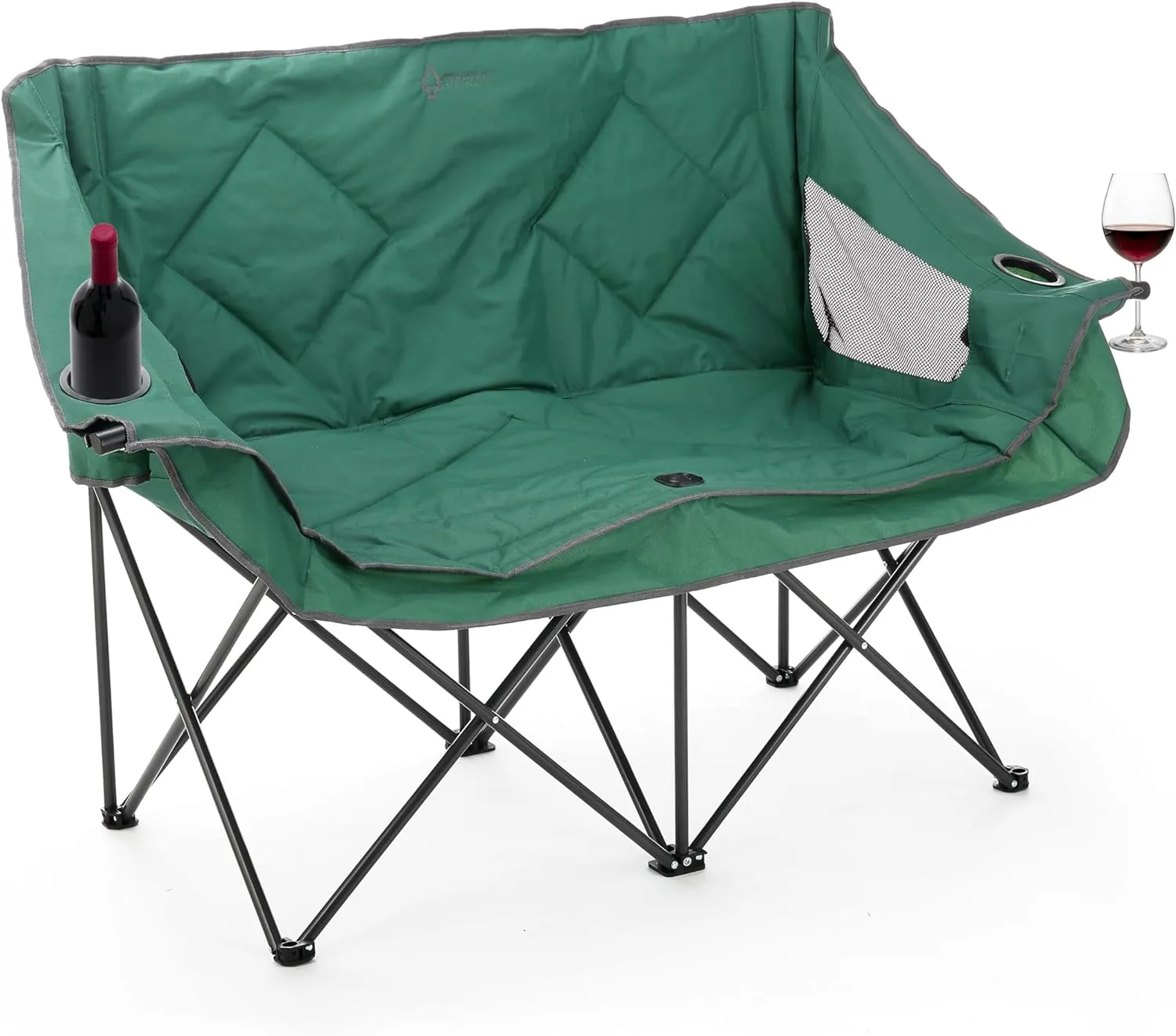 ARROWHEAD OUTDOOR Portable Folding Double Duo Camping Chair Loveseat w/ 2 Cup & Wine Glass Holder, Heavy-Duty Carrying Bag, Padded Seats & Armrests, Supports up to 500lbs, USA-Based Support
