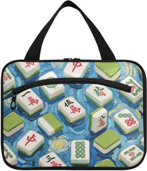 Art Painting Blue Chinese Mahjong hanging toiletries bag for men with hook, designer washable for women traveling estuche de maquillaje para mujer L