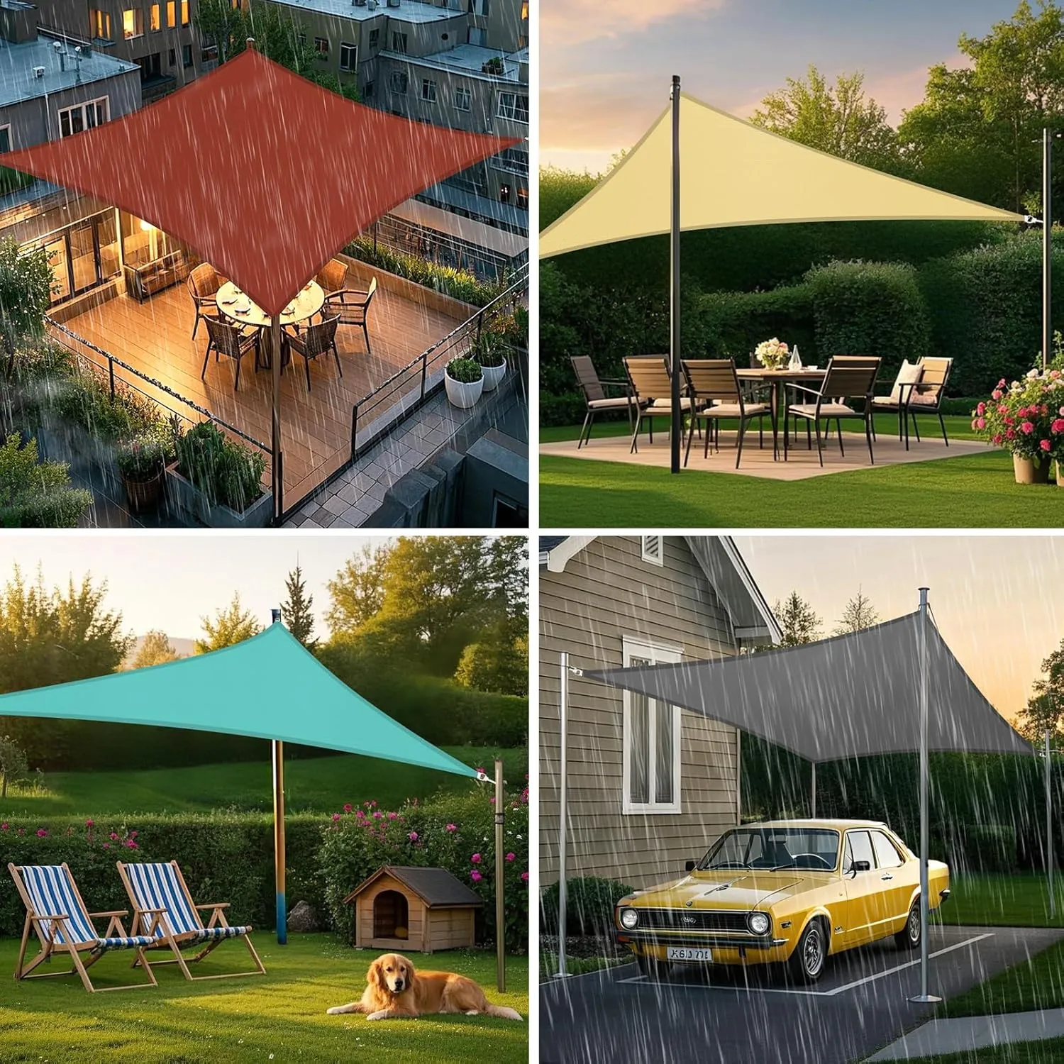Artpuch Waterproof Sun Shade Sail, 12'x12'x12' Turquoise Triangular, UV Resistant Rain Canopy, Curved Edges Shade Cloth for Outdoor Patio, Deck, Yard