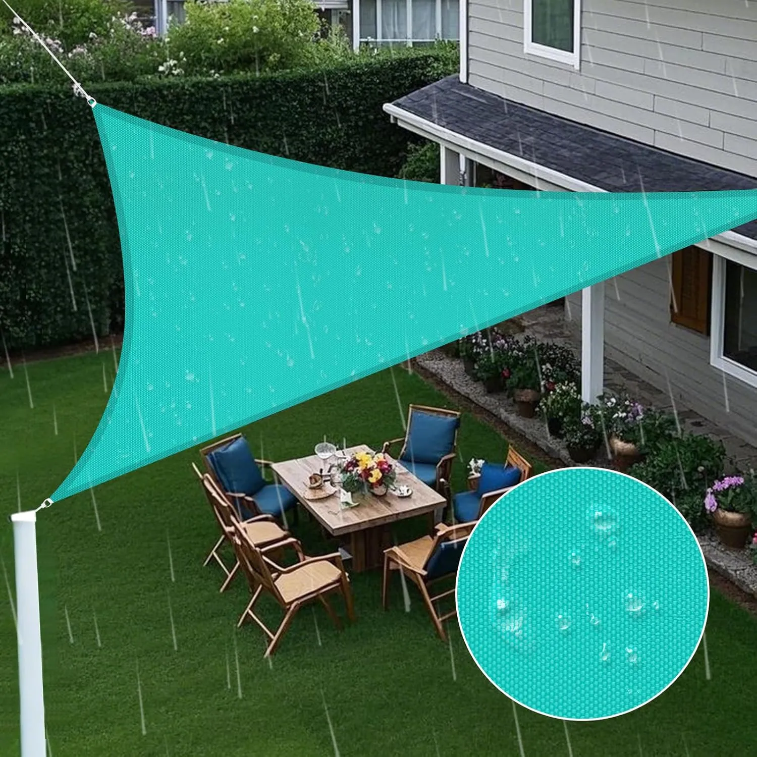Artpuch Waterproof Sun Shade Sail, 12'x12'x12' Turquoise Triangular, UV Resistant Rain Canopy, Curved Edges Shade Cloth for Outdoor Patio, Deck, Yard