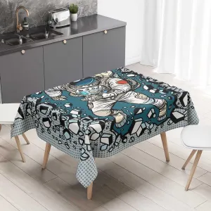 Astronaut Cartoon Fabric Tablecloth Patio Table Cover Rectangle Waterproof Dust-Proof 60 X 84 Inch
