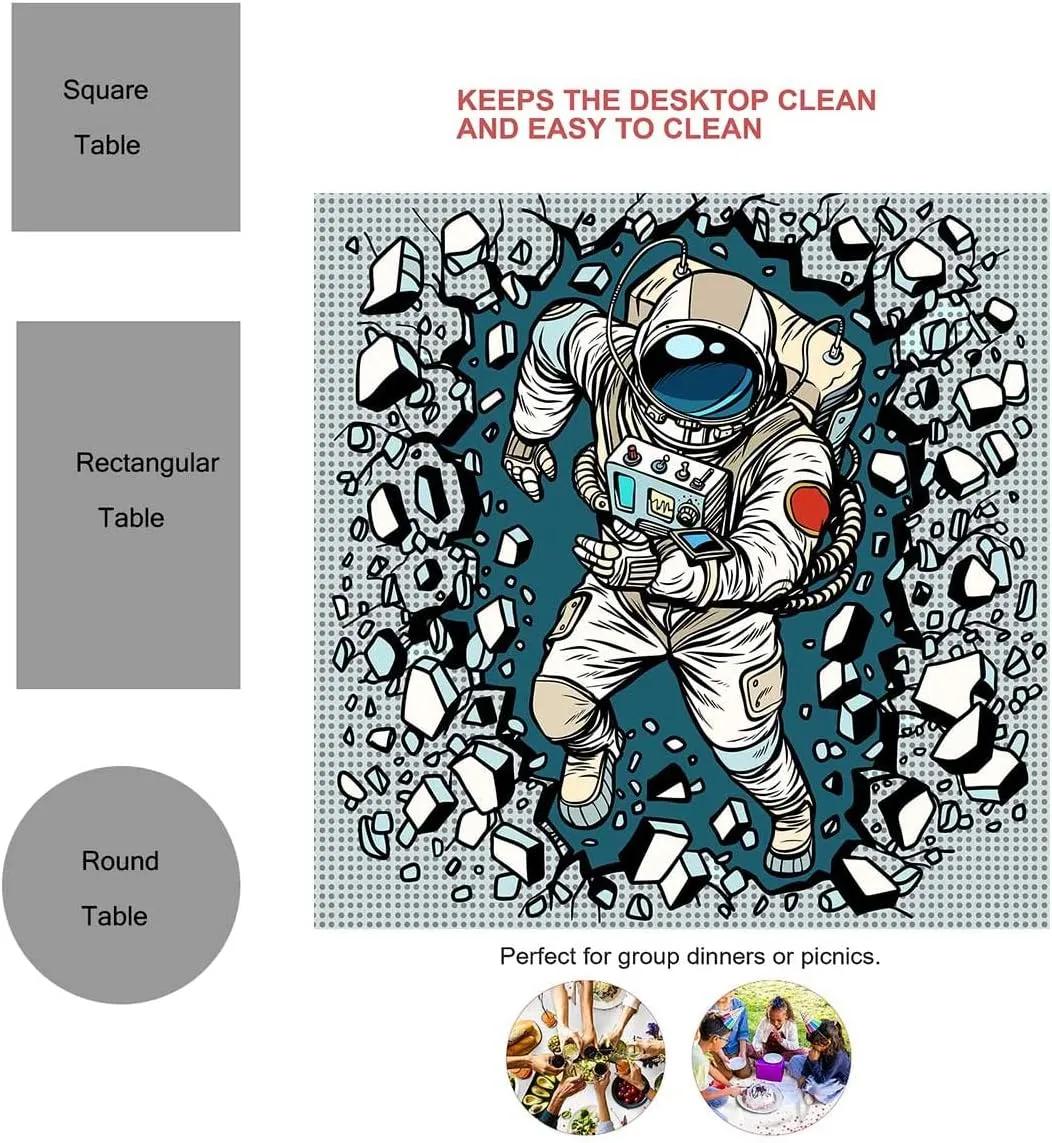 Astronaut Cartoon Fabric Tablecloth Patio Table Cover Rectangle Waterproof Dust-Proof 60 X 84 Inch