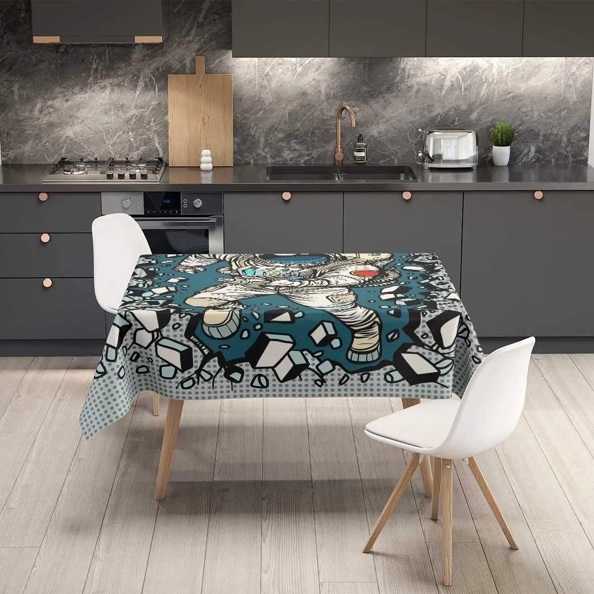 Astronaut Cartoon Fabric Tablecloth Patio Table Cover Rectangle Waterproof Dust-Proof 60 X 84 Inch