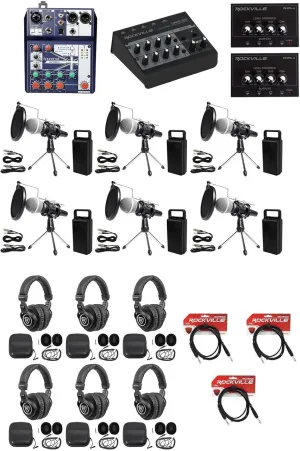 Audiosavings Bundle: Soundcraft Notepad-5 USB Mixer Bundle with (6) PRO-M50 Headphones, (3) RCTR106B Cables, (2) RHPA4 Amps, (6) RMC-XLR Mics, (6) RTMS21 Stands, LINE8 USB Mixer (25 Items)