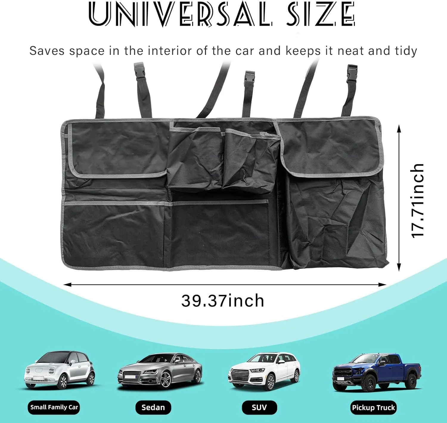 Augeny Car Back Seat Trunk Organizer, Large Capacity Backseat Hanging Organizer with 6 Pockets, Storage Bag Provides More Space for Groceries, Car Interior Accessories for Vehicles, SUVs, Trucks