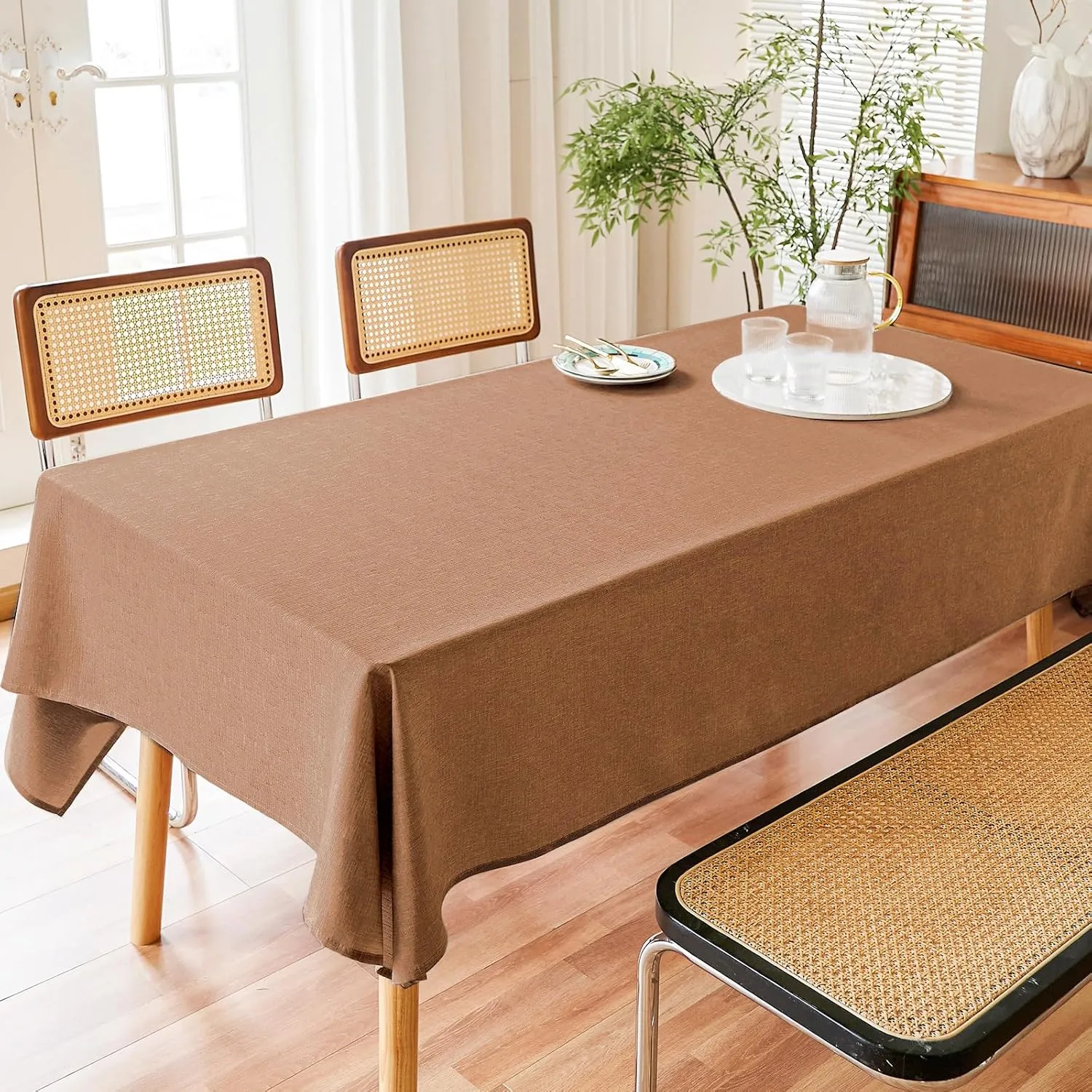 AUSSPVOCT Textured Tablecloth Rectangle 60x120 Water Resistant Spill-Proof Wipeable Table Cloth Wrinkle Free Fabric Dining Table Cover for Birthday Party Farmhouse Spring Kitchen Tablecloths