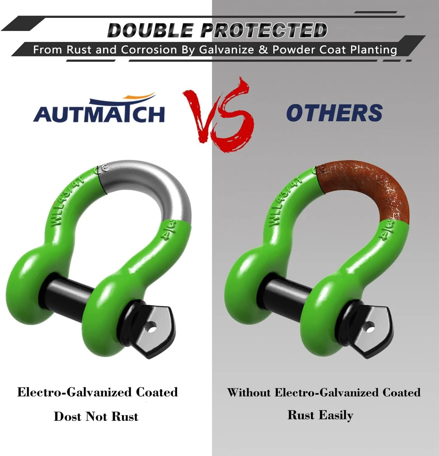AUTMATCH D Ring Shackle 3/4" Shackles (2 Pack) 41,887Ibs Break Strength, Clevis Shackle with 7/8" Screw Pin and Shackle Isolator Washers Kit for Tow Strap Winch Off Road Vehicle Recovery, Green