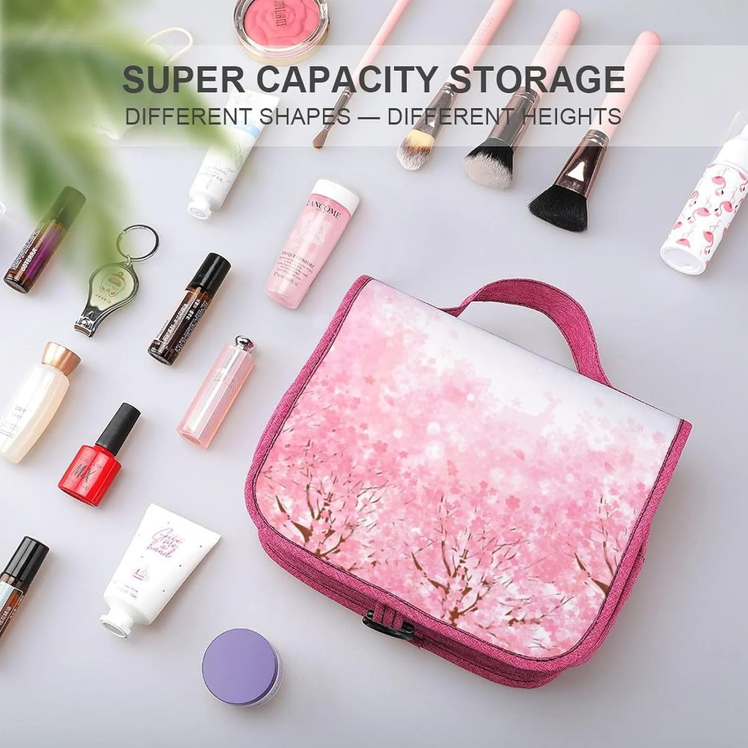 Autumn Theme,Travel Toiletry Hanging Bag Waterproof Bags,Fall Trees and Leaf,Makeup bag Organizers, Cosmetic Travel-Sized Container,Large Capacity for Women,Brown