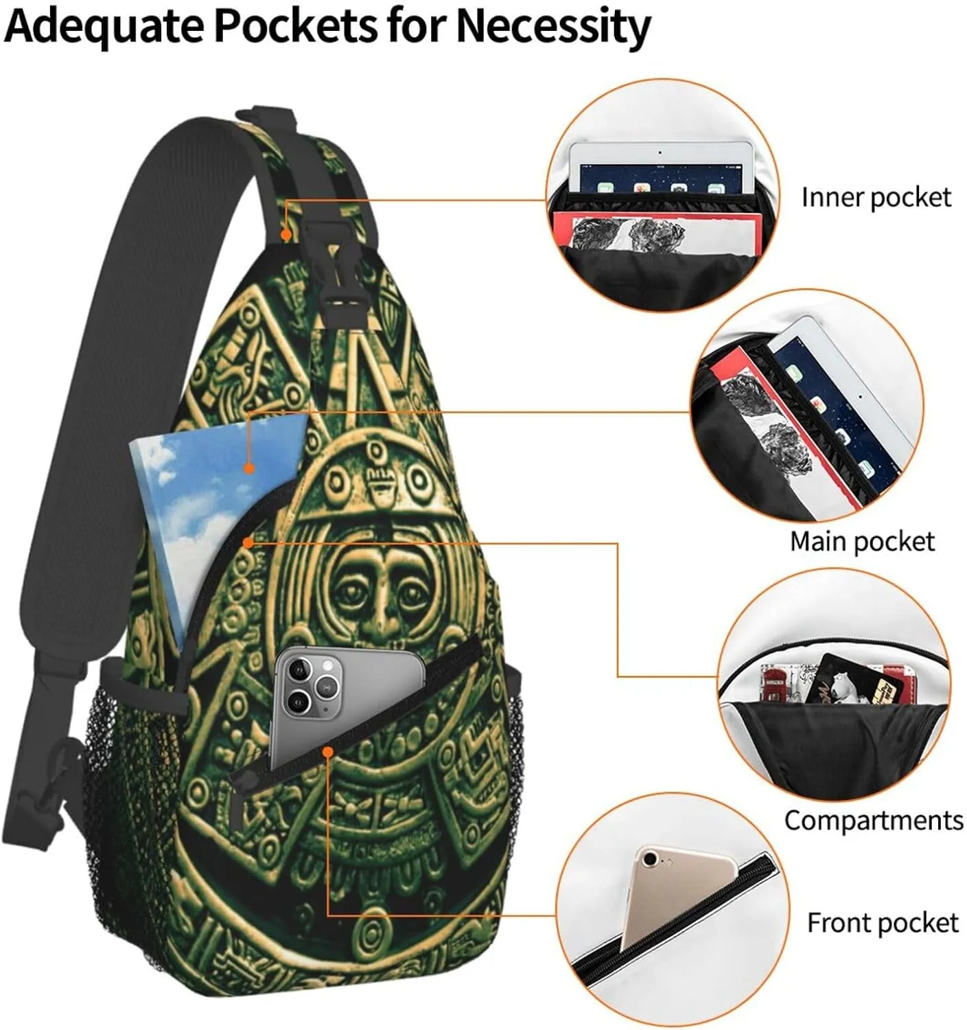 Aztec Calendar Mayan Men'S Crossbody Bag Travel Hiking Shoulder Backpack Chest Bag