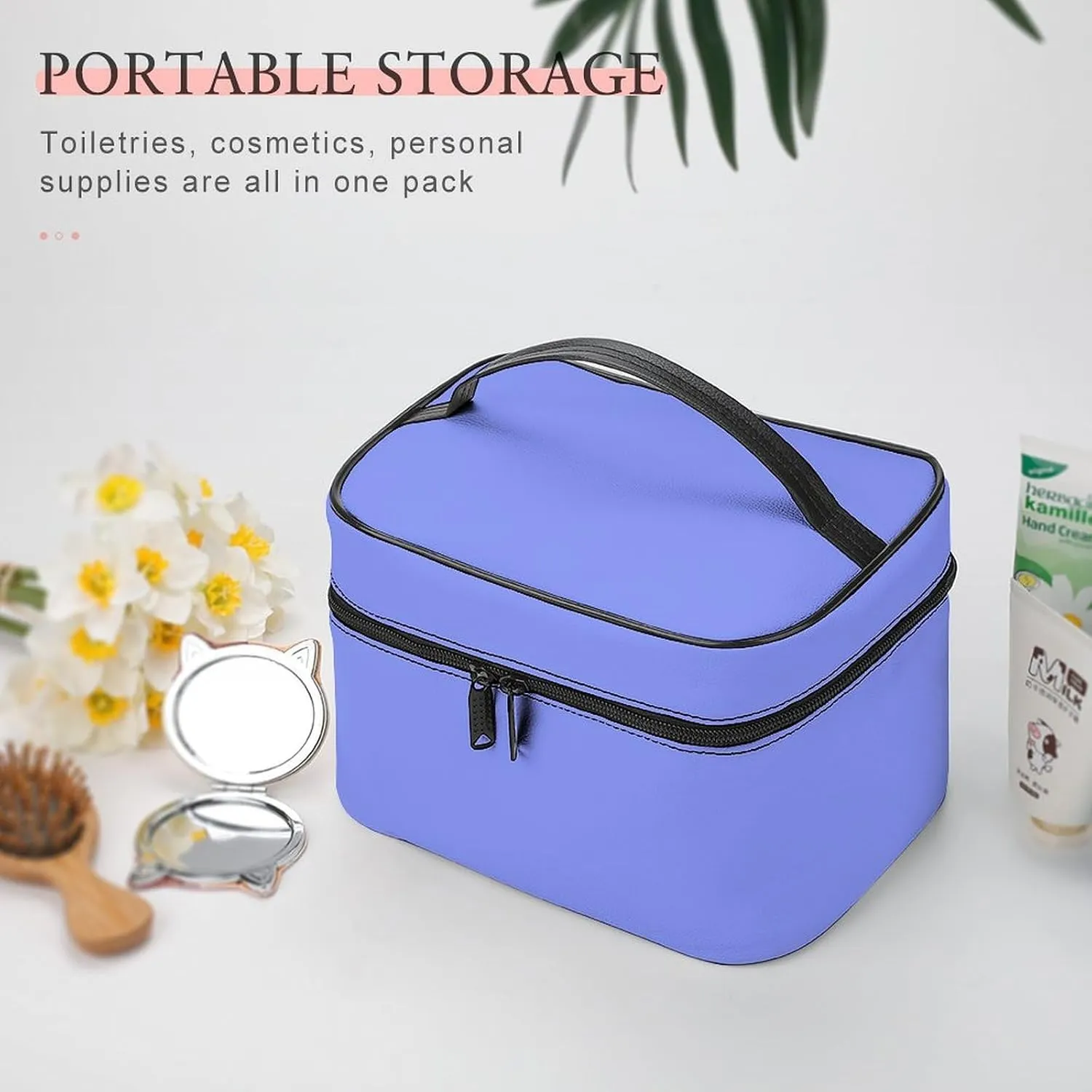 Baby Blue Cosmetic Bag, Travel Portable Makeup Bag for Purse Pouch Beauty Zipper Organizer Toiletry Bag for Women