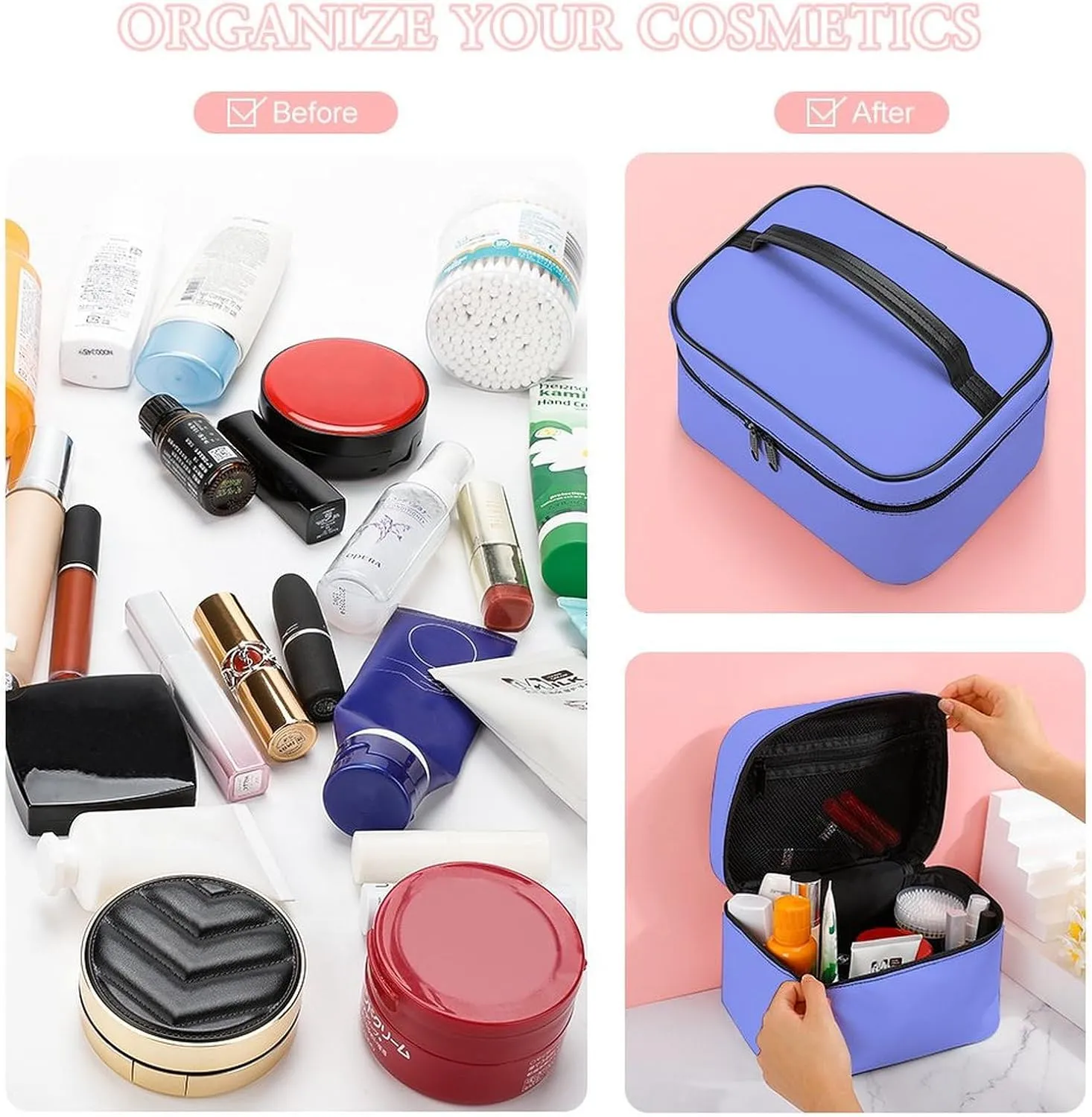 Baby Blue Cosmetic Bag, Travel Portable Makeup Bag for Purse Pouch Beauty Zipper Organizer Toiletry Bag for Women