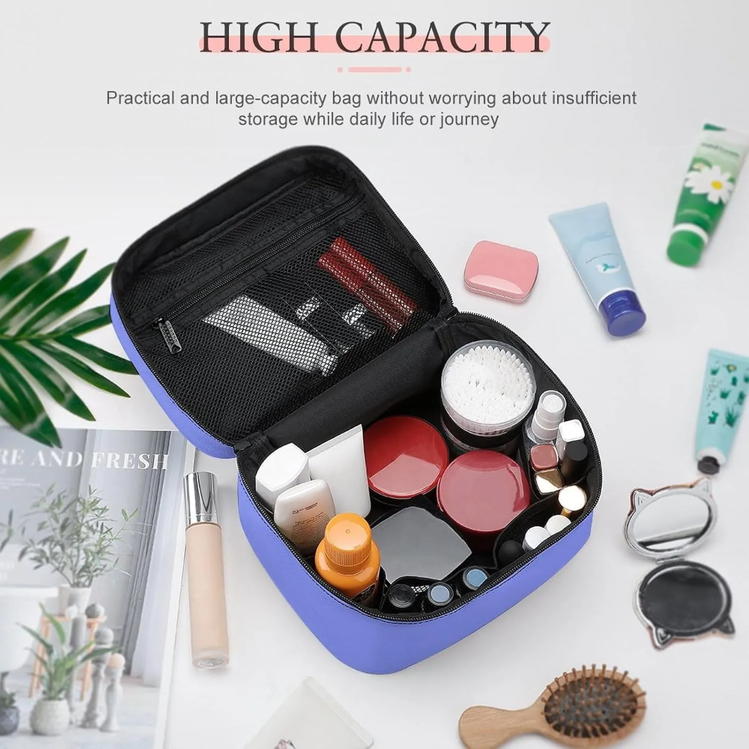 Baby Blue Cosmetic Bag, Travel Portable Makeup Bag for Purse Pouch Beauty Zipper Organizer Toiletry Bag for Women