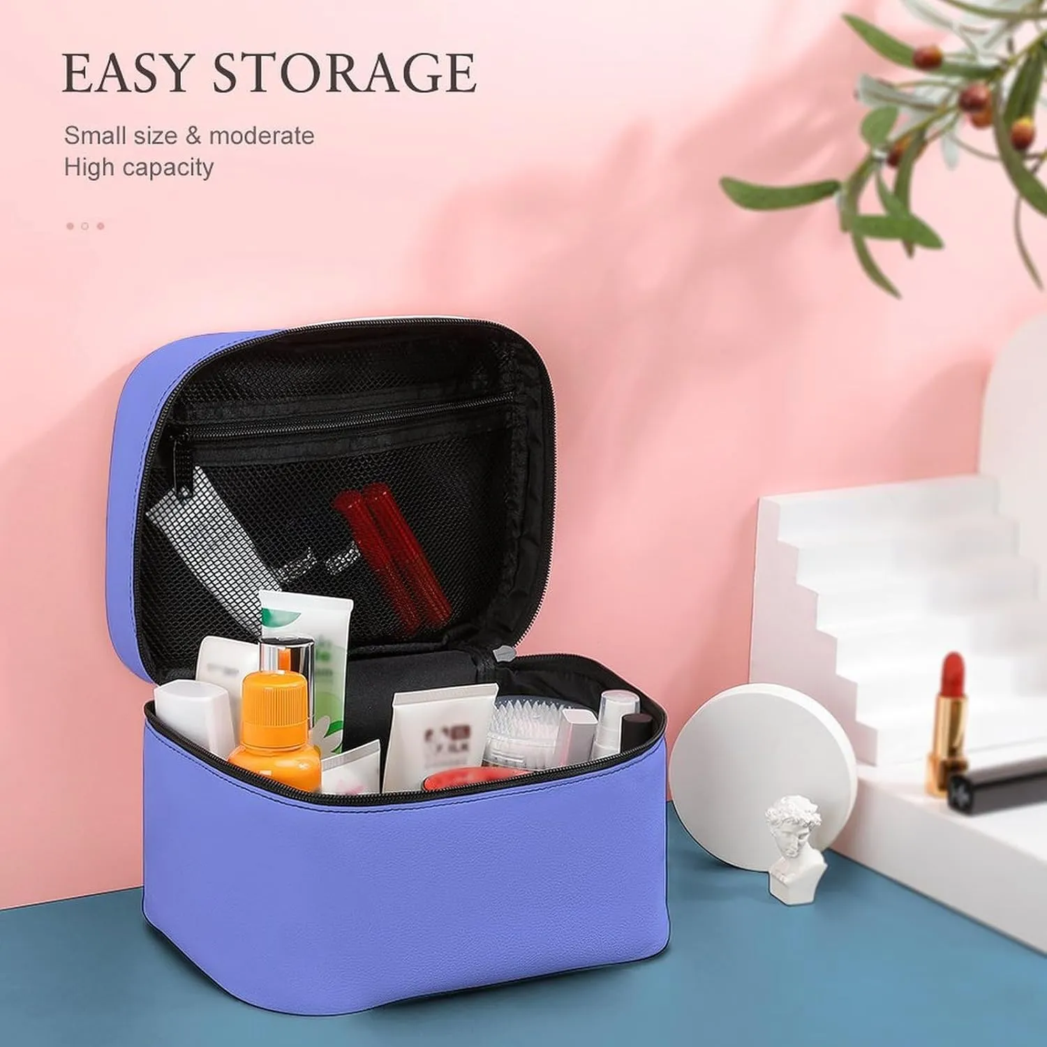 Baby Blue Cosmetic Bag, Travel Portable Makeup Bag for Purse Pouch Beauty Zipper Organizer Toiletry Bag for Women