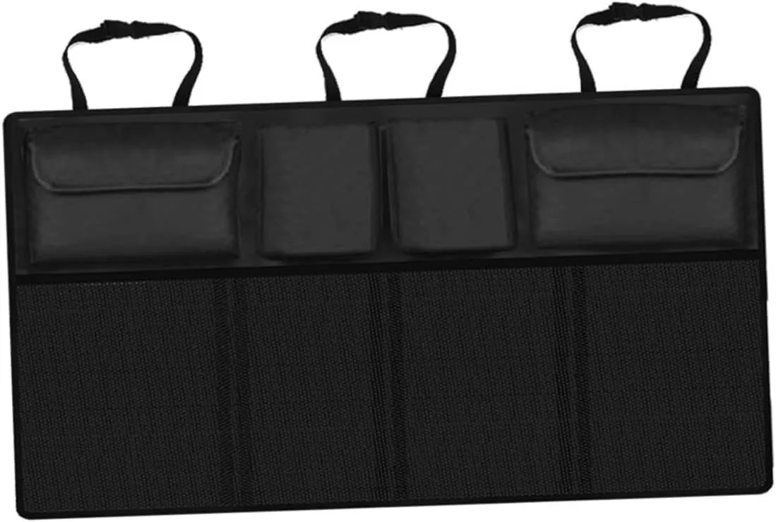 Backseat Organizer Black Trunk Hanging Cargo Storage Bag for Car Travel and Outdoor Activities Easy Installation with Straps and Buckles Keeps Items Organized and Tidy