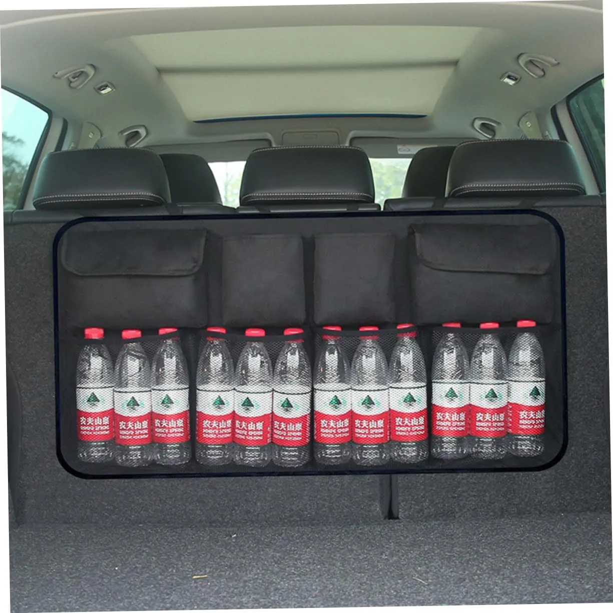 Backseat Organizer Black Trunk Hanging Cargo Storage Bag for Car Travel and Outdoor Activities Easy Installation with Straps and Buckles Keeps Items Organized and Tidy