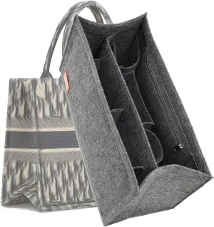 Bag Organizer Insert,Tote Bag Insert For Book Tote Bags Medium Size, Handbag Inner Organizer,Handbag Storage, Bags Felt Liner with Zipper (Grey，L)