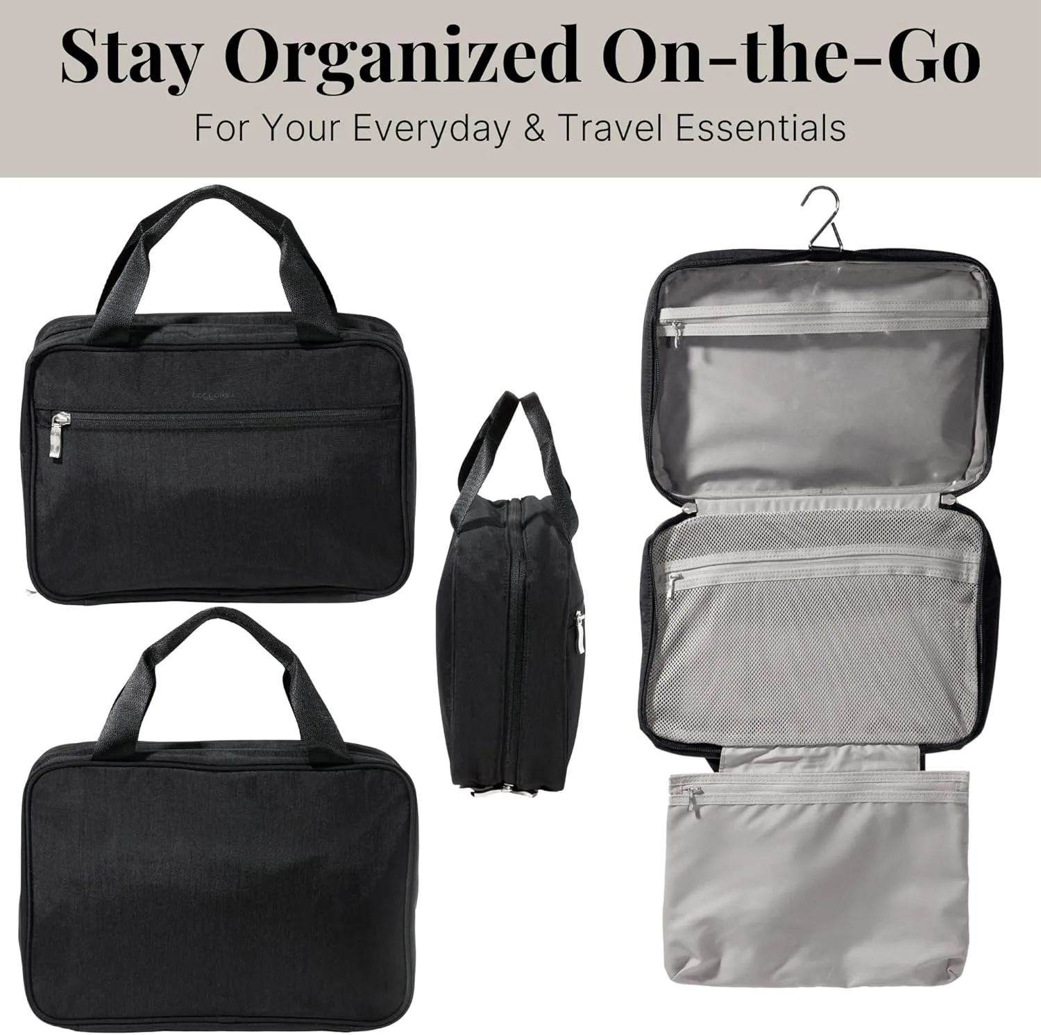 Baggallini Unisex's Large Hanging Travel Toiletry Kit-Lightweight 8x11 Inch Makeup Bag Toiltery