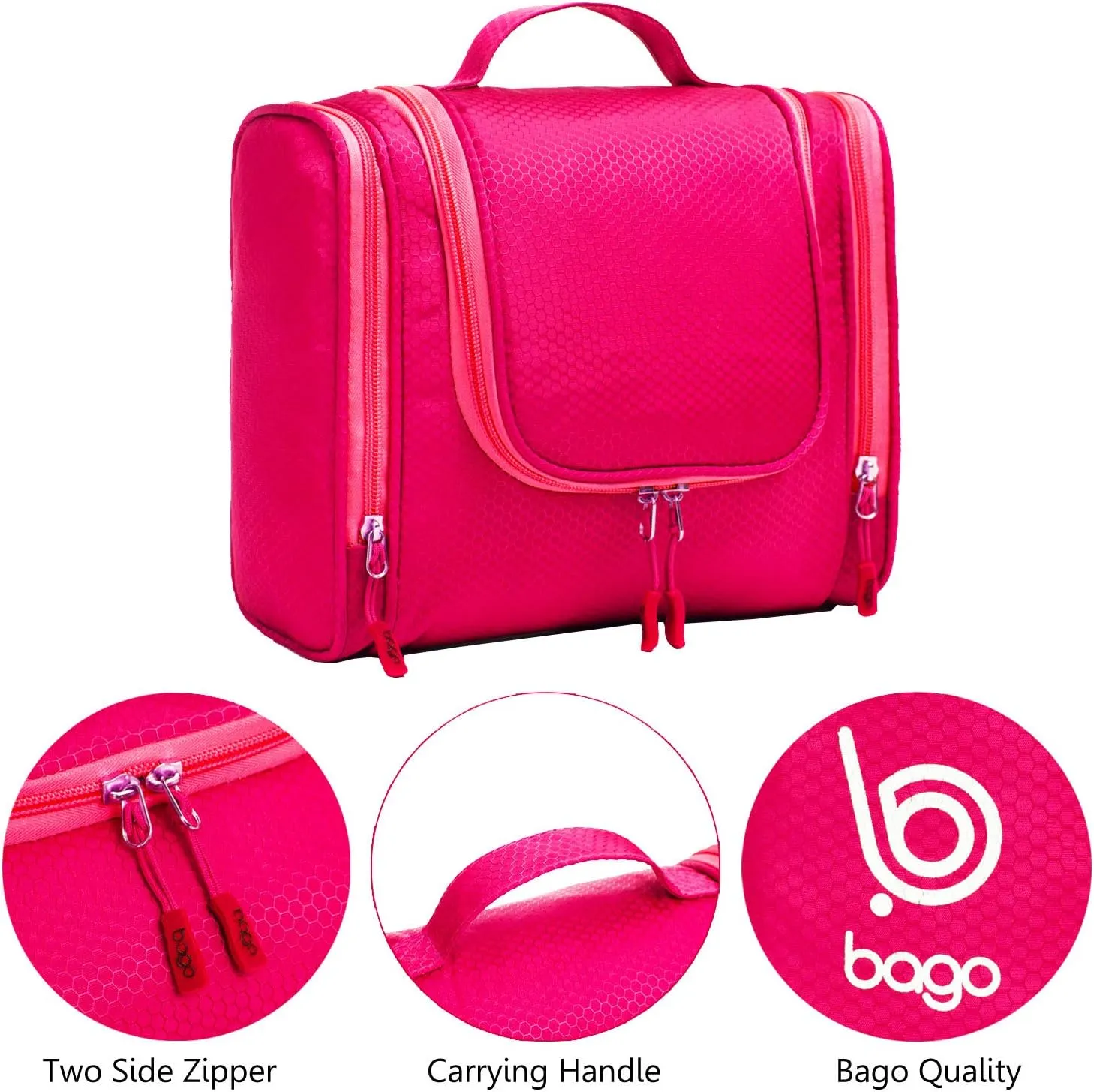 bago Travel Toiletry Bag for Women and Men - Large Waterproof Hanging Large Toiletry Bag for Bathroom and Travel Bag for Toiletries Organizer -Travel Makeup Bag (Pink)