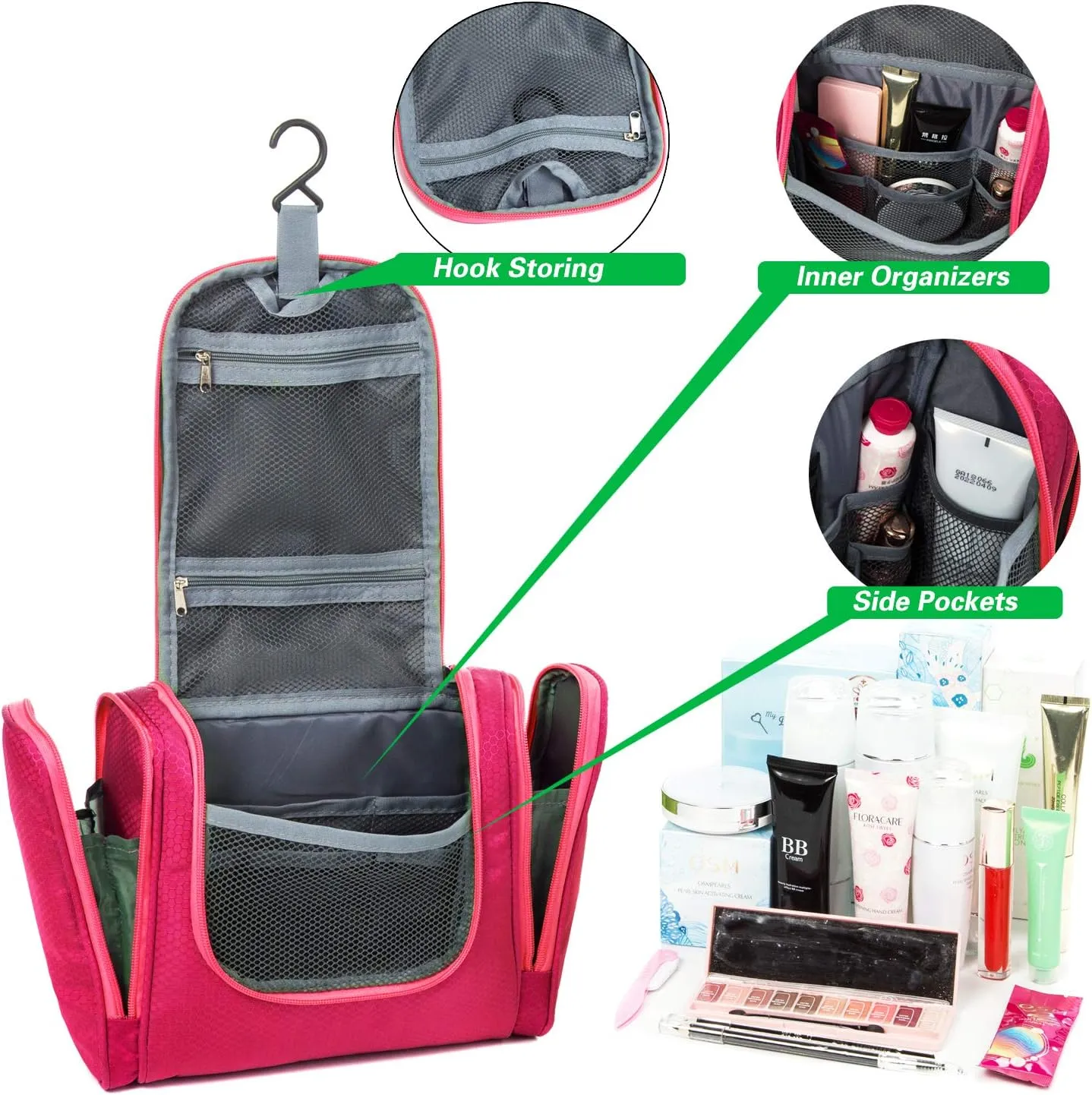 bago Travel Toiletry Bag for Women and Men - Large Waterproof Hanging Large Toiletry Bag for Bathroom and Travel Bag for Toiletries Organizer -Travel Makeup Bag (Pink)