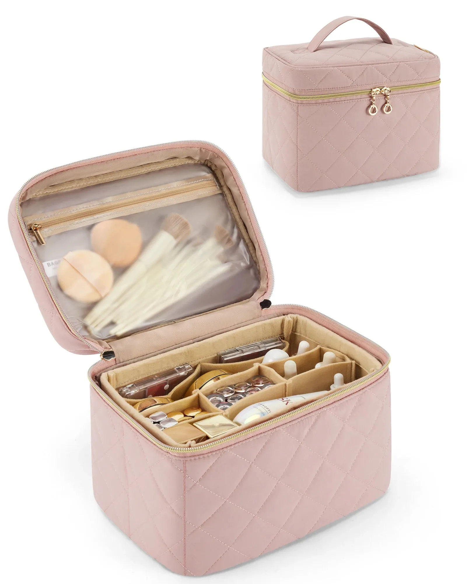 BAGSMART Foldable Makeup Bag Storage Box with Removable Insert Travel Cosmetic Bag Women's Toiletries Storage Box