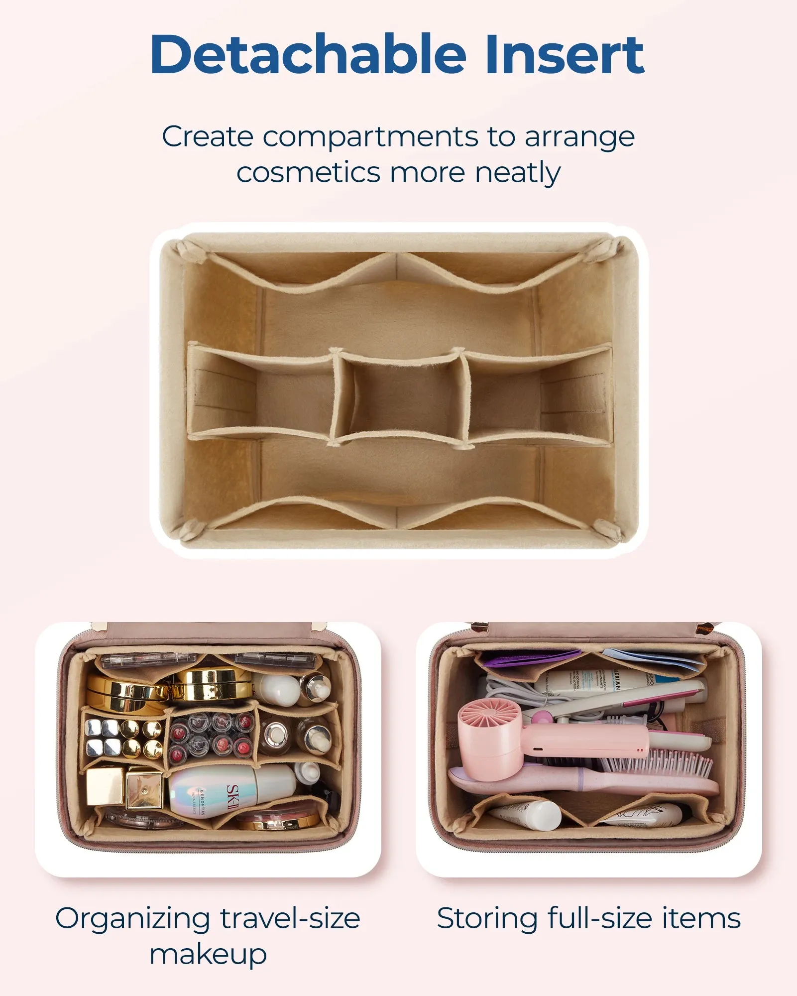 BAGSMART Foldable Makeup Bag Storage Box with Removable Insert Travel Cosmetic Bag Women's Toiletries Storage Box