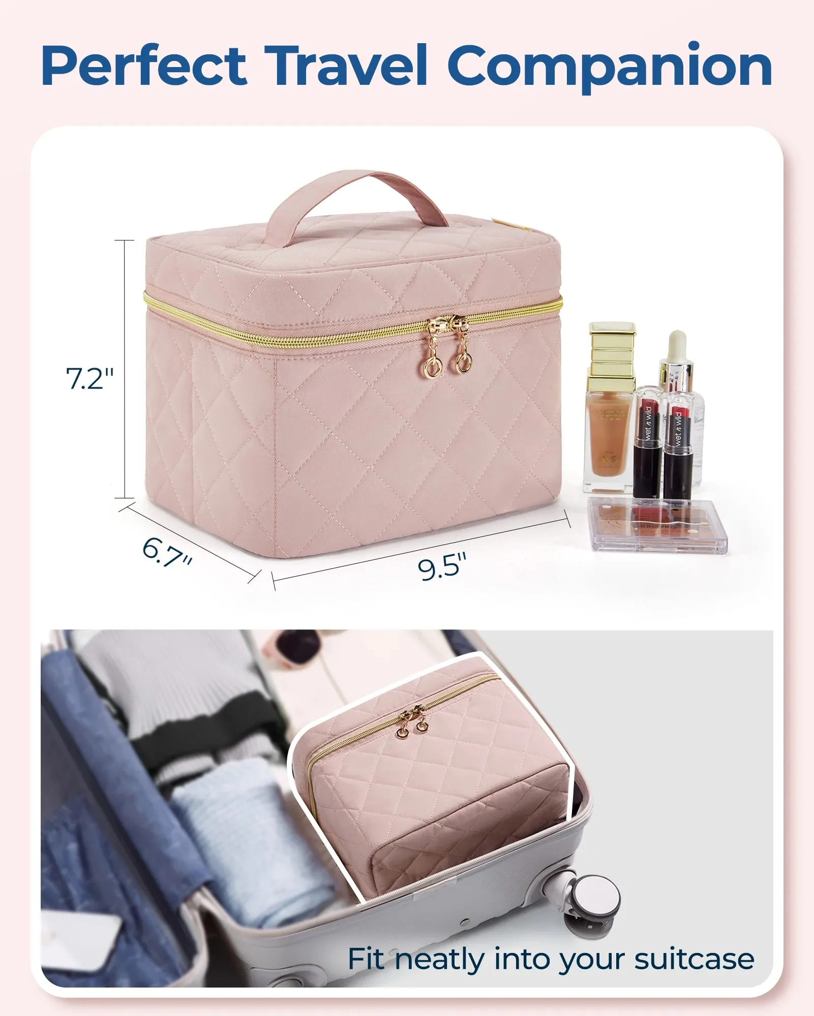 BAGSMART Foldable Makeup Bag Storage Box with Removable Insert Travel Cosmetic Bag Women's Toiletries Storage Box