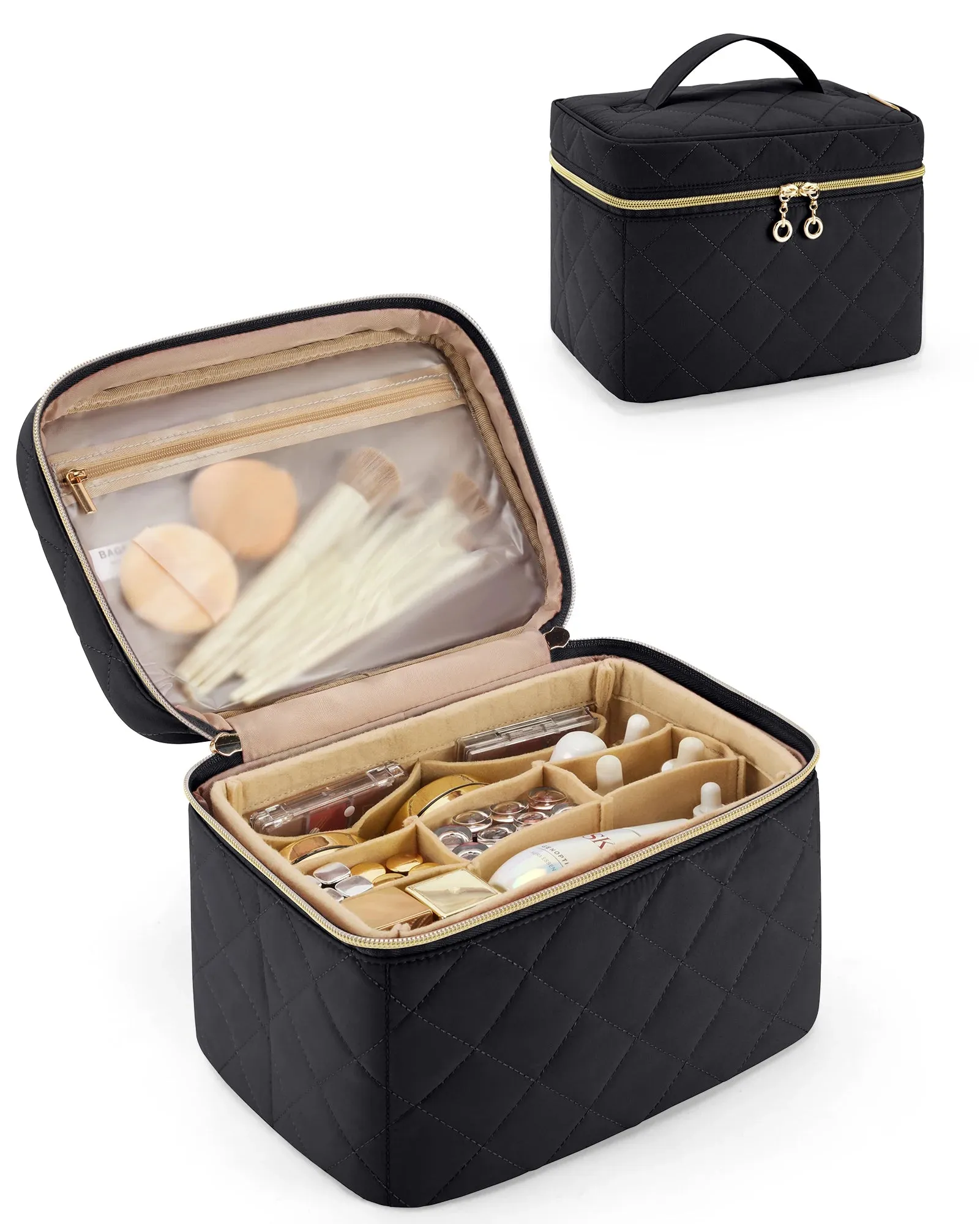 BAGSMART Foldable Makeup Bag Storage Box with Removable Insert Travel Cosmetic Bag Women's Toiletries Storage Box