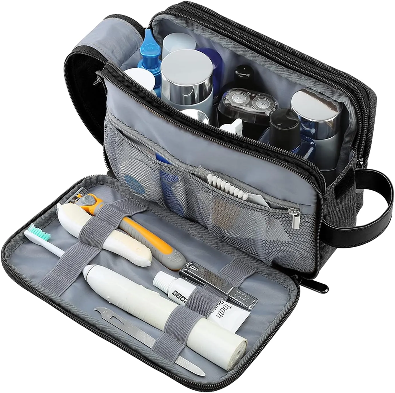 BAGSMART Toiletry Bag for Men, Canvas Travel Toiletry Organizer Dopp Kit Water-resistant Shaving Bag for Toiletries Accessories,Black-Medium