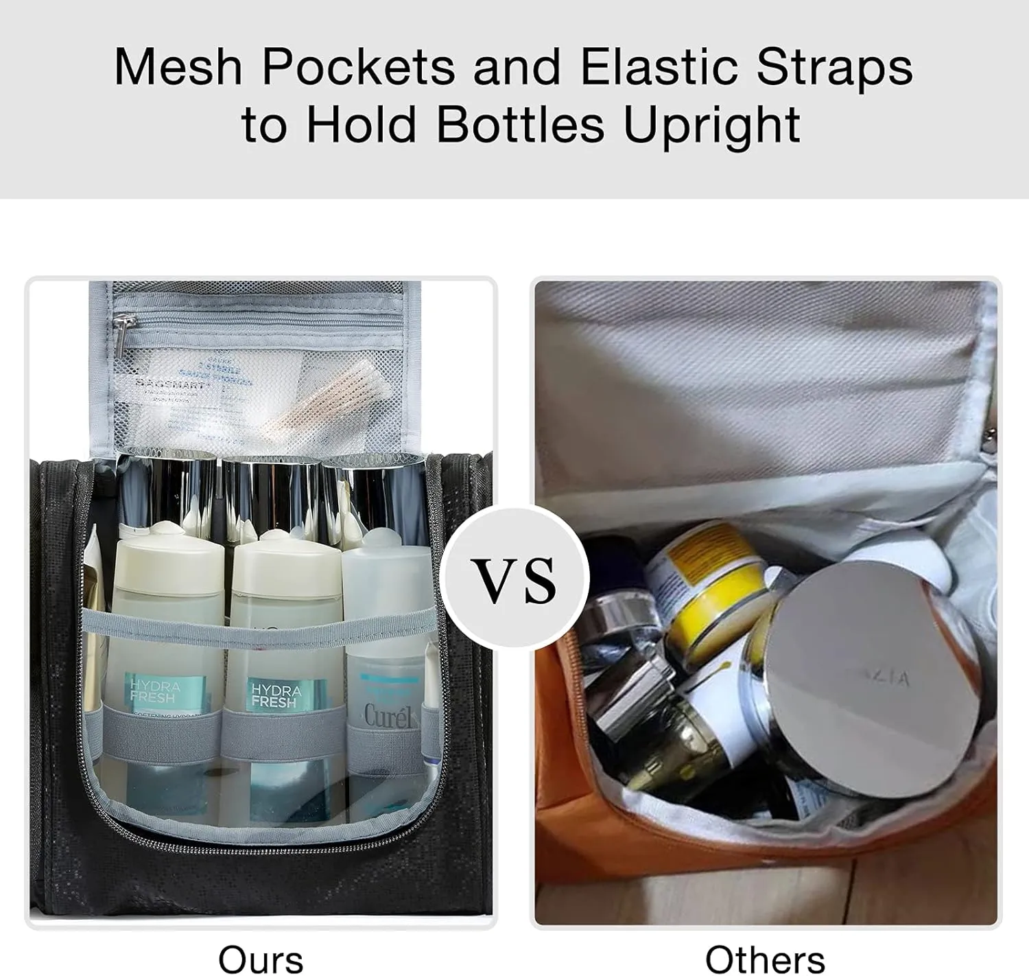 BAGSMART Toiletry Bag for Men, Travel Toiletry Organizer with hanging hook, Water-resistant Cosmetic Makeup Bag Travel Organizer for Shampoo, Full-size Container, Toiletries, Black-Medium