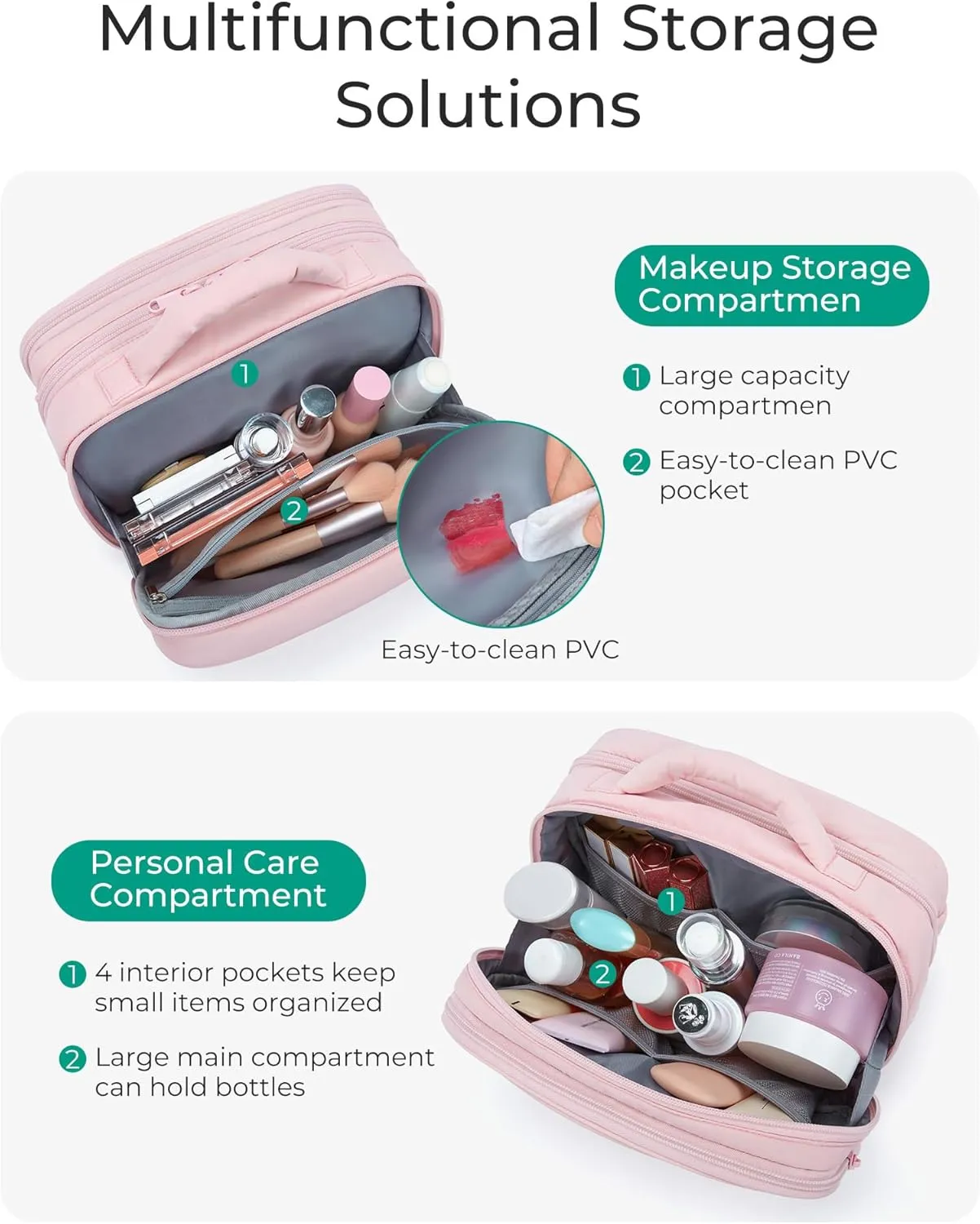 BAGSMART Toiletry Bag for Women, Travel Makeup Bag, Wide-open Portable Make Up Bag Organizer for Women for Travel Essentials Travel-Size Toiletries Accessories Bottles, Brushes, Black